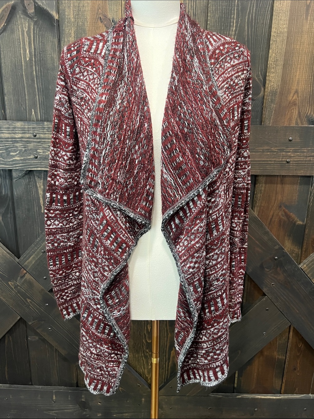Alley & Gabby Burgundy Southwestern Aztec Cardigan XS Boho Festival Maroon Cozy